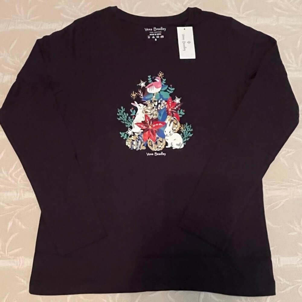VERA BRADLEY "Winter Forest" Long Sleeved Graphic T Shirt Women Size Small NWT